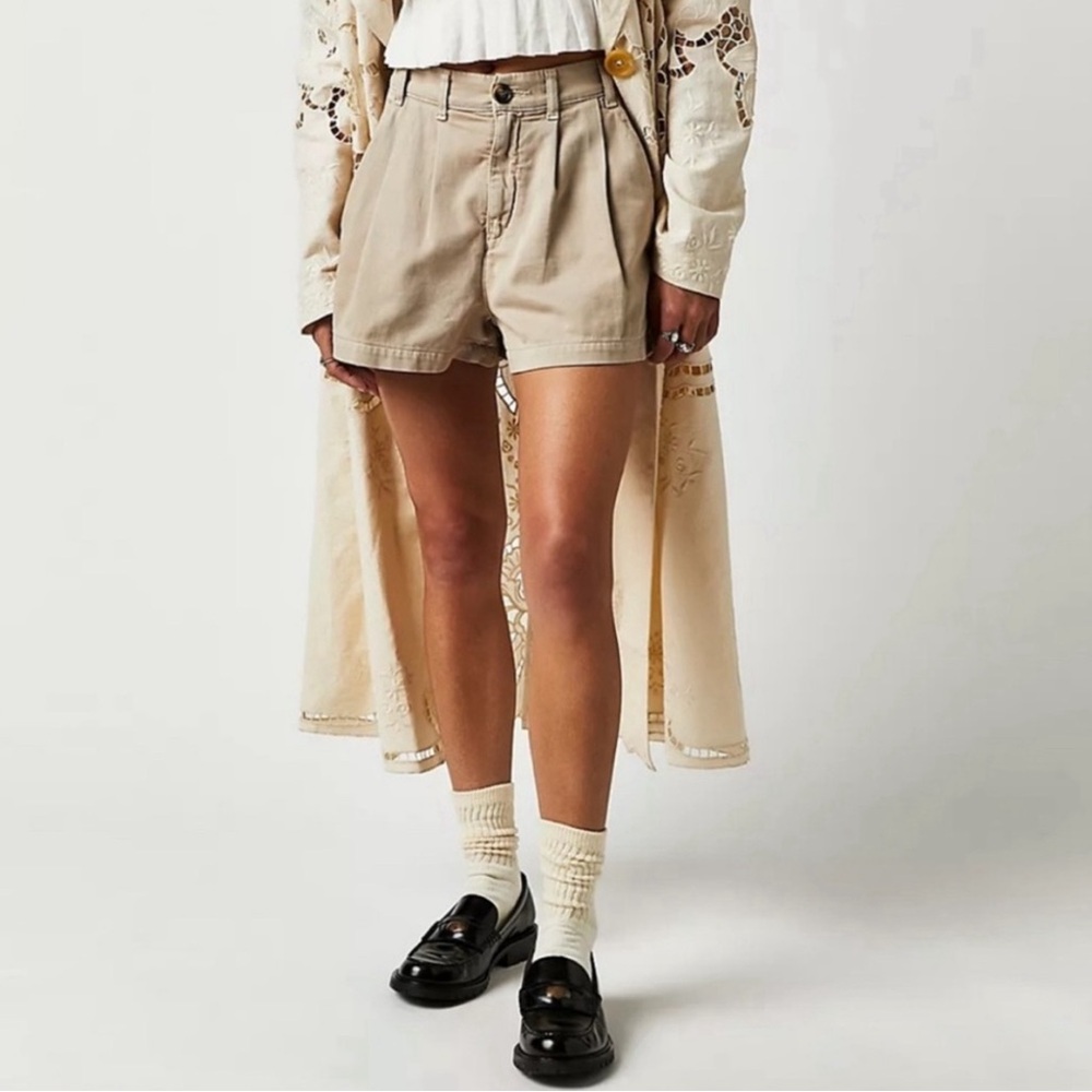 Free People Billie Chino High Waist Shorts Almond Milk Khaki Multi Sizes NWT - Picture 5 of 12